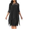 Chiffonkleid für Damen Elegant Knielang Modisch 3/4 Ärmel Mittellang Patchwork Spitze Kleid