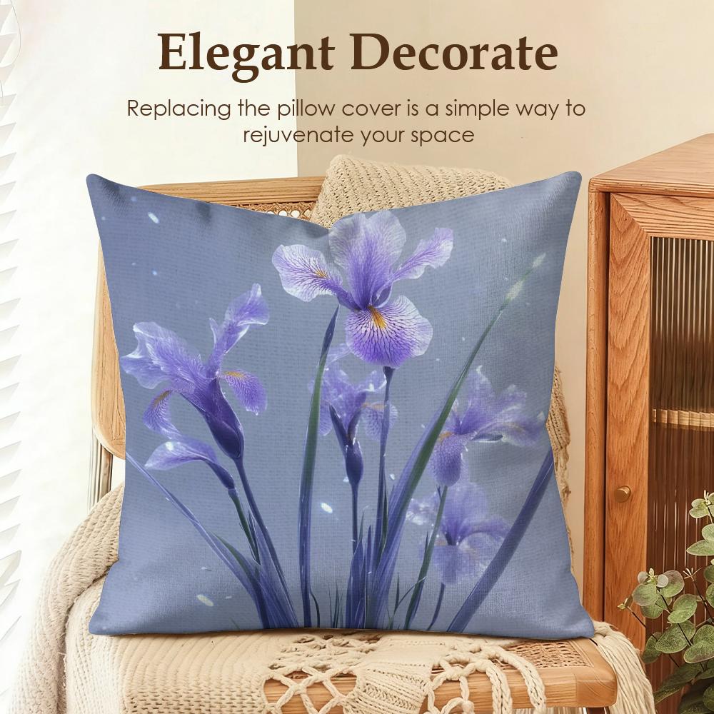 Flowers Iris Cushion Cover Natural Linen Organic Fabric DoubleSided Printing Sofa Home Decor Gift Pillow Case