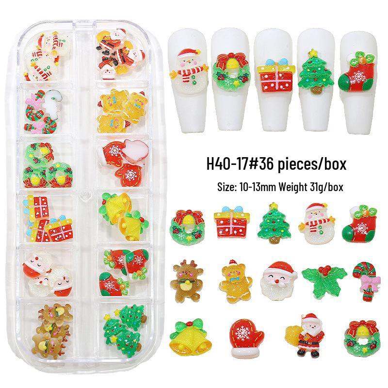 

Christmas Nail Art Accessories: Cartoon Santa, Snowman, Tree Resin Decorations