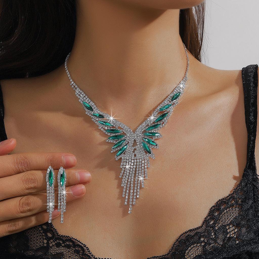 Conjunto de Colar e Brincos de Diamante de Luxo Acessórios para Festa Vestido de Casamento Jantar Corrente de Colar e Brincos de Strass da Moda para Meninas