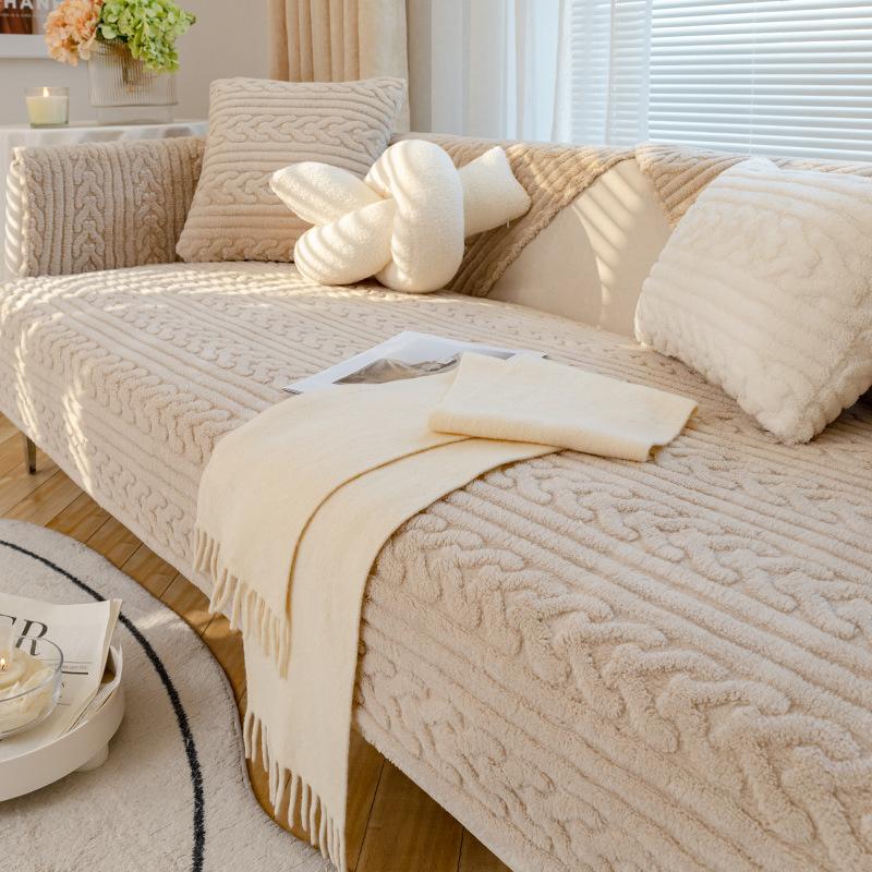 Sofa Cushion Winter Antislip Plush Simple Modern Cushion Cream Style Thickened Backrest Sofa Cover Slipcover Cover