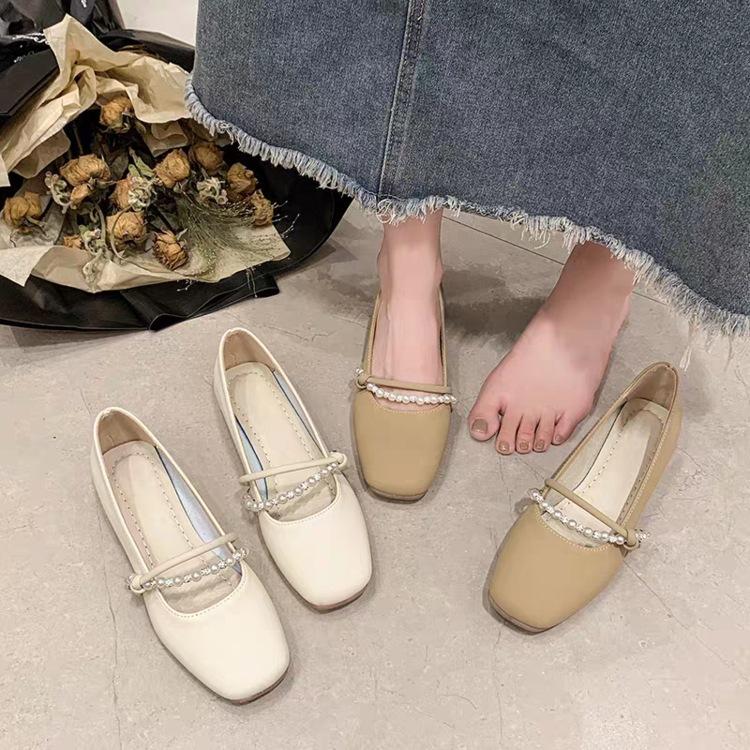 French Temperament Single Shoes Autumn New Pearl Soft Bottom Flat Bottom Soft Surface Shoes Light Mary Jane Shoes