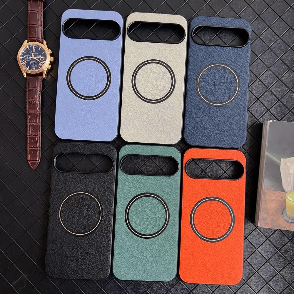 Luxury Business Leather Magsafe Case for Google Pixel 9 Pro XL PU Skin Feel Wireless Charging Magnetic Shockproof Protective Hard Back Cover