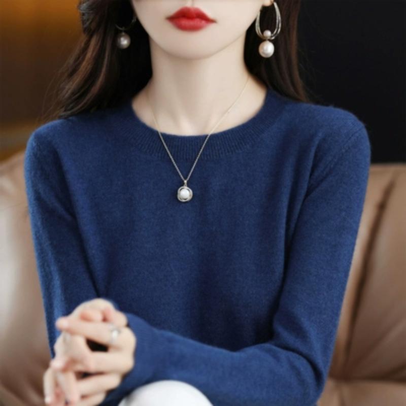 Autumn and Winter Round Neck Wool Knitted Sweater Base Sweater Loose Inner Layer Wool Women's Wool Top Fashionable and Versatile