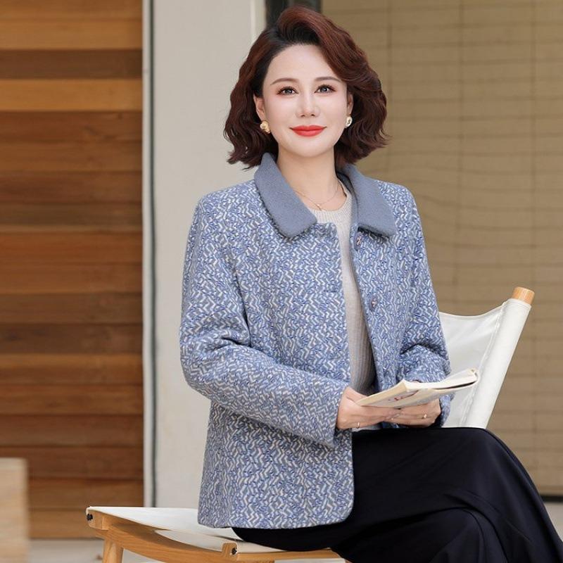 Autumn new fashion lapel jacket medium old woman loose age reduction spring and autumn short age reduction top