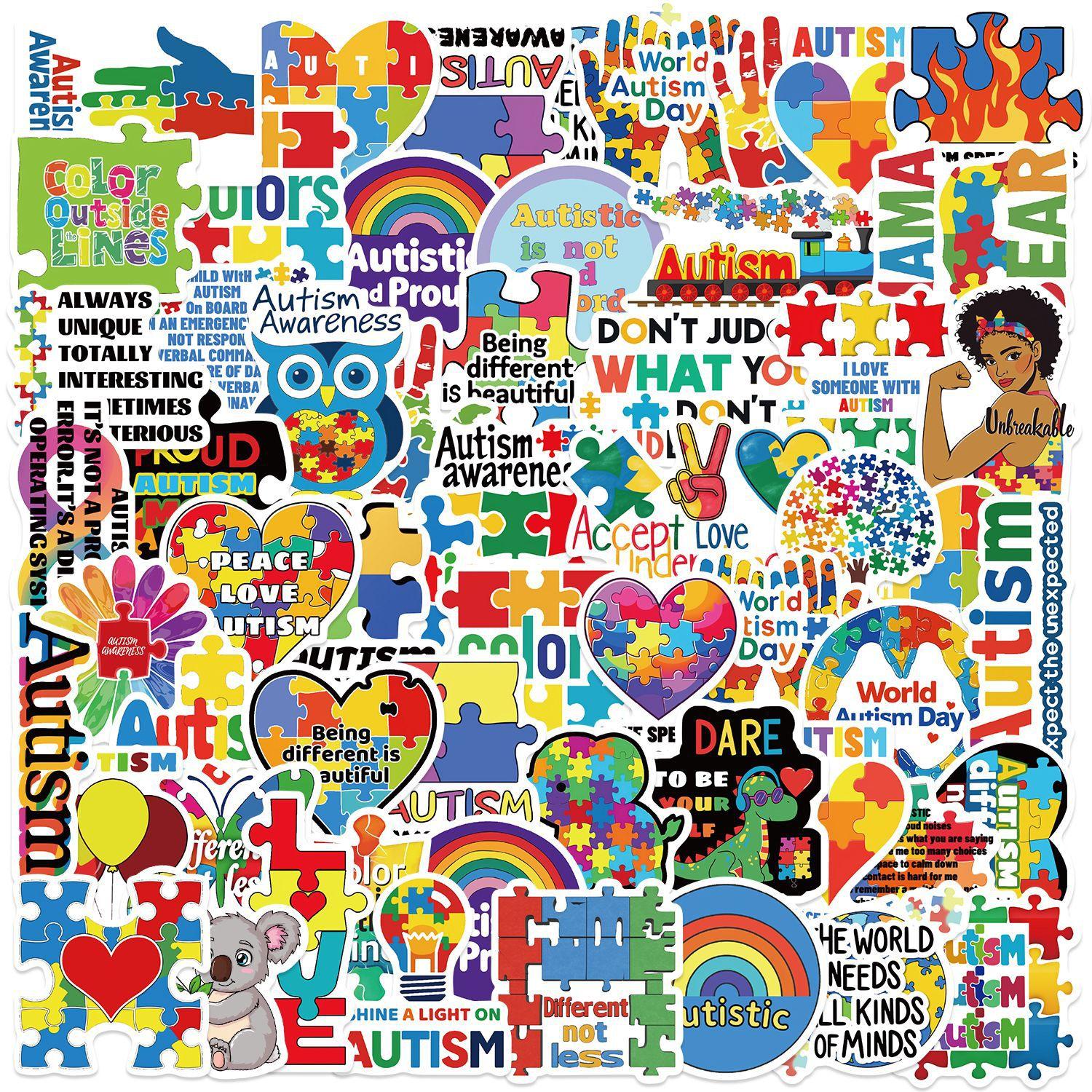 

50 Мультяшных Детских Наклеек Ко Дню Аутизма Декоративные Наклейки для Гитары, Блокнота, Чемодана, Сделай Сам, Водонепроницаемые