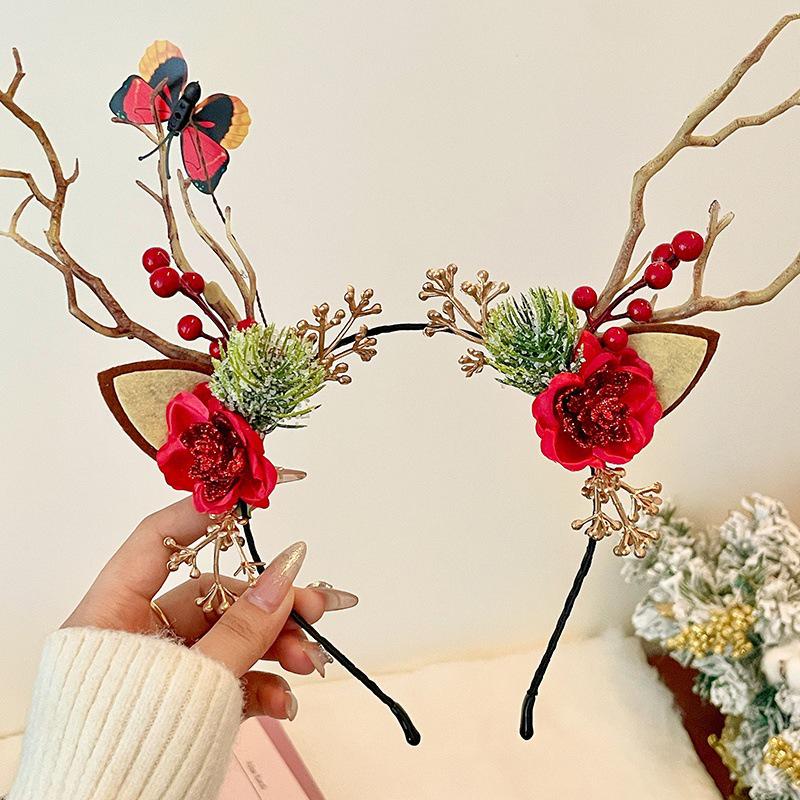 Mori Style Christmas Reindeer Antler Headband for Women & Children - Festive Hair Accessory