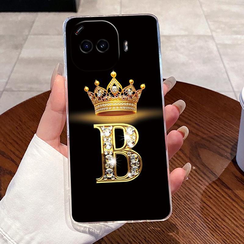Shockproof Phone Case For Vivo iQOO Z11 Turbo Transparent TPU Soft Casing Luxury Lucky Initial Letter With Crown Couple Shell