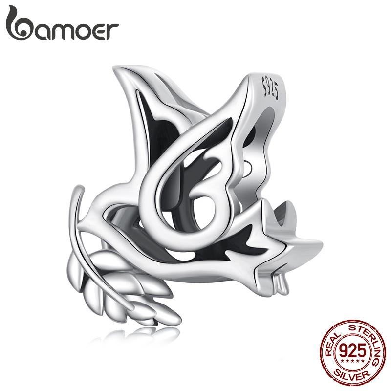 BAMOER 925 Sterling Silver Peace Charm Anti War Charm Peace & Love Silicone Safety Chain Fit Original Bracelet Necklace DIY Gift