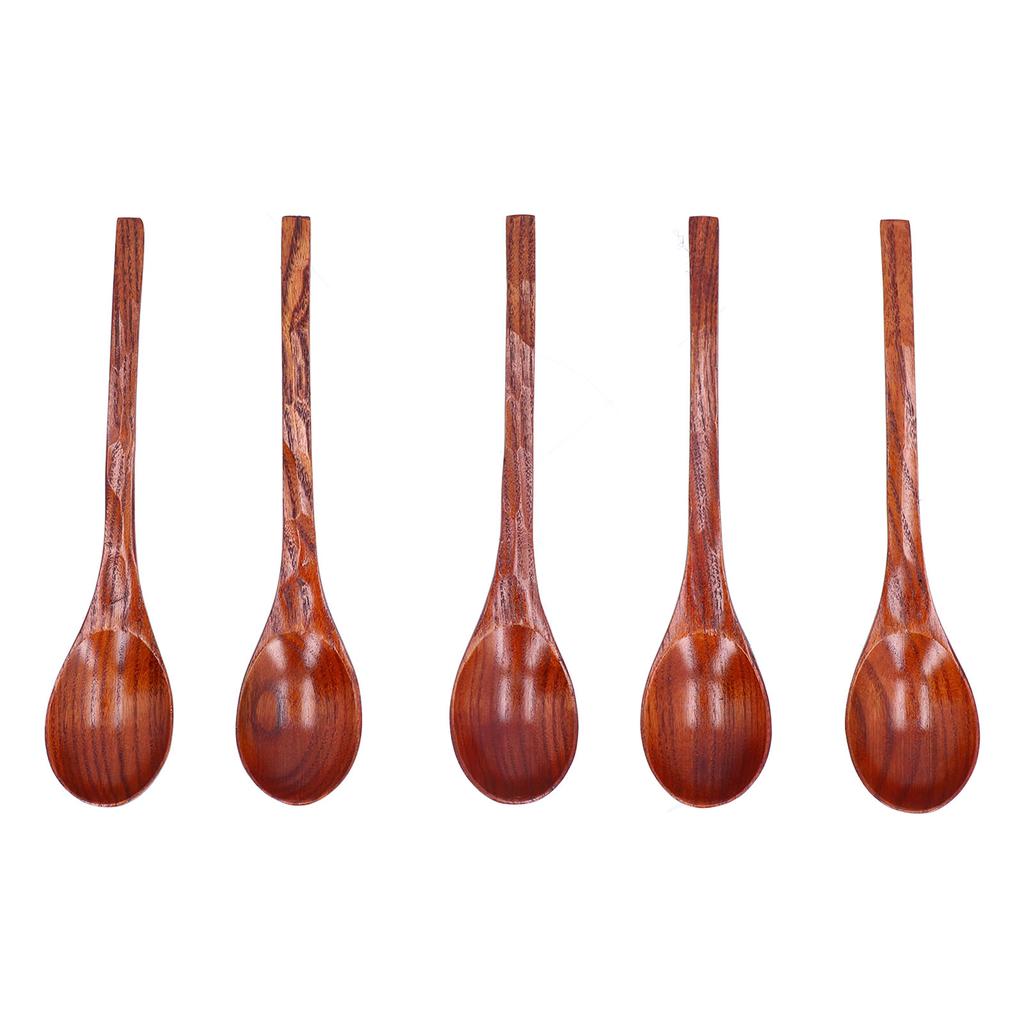 5pcs Wooden Spoon Non Slip Slow Heat Conduction Table Spoon with Long Handle for Cooking Stirring Hot Soup