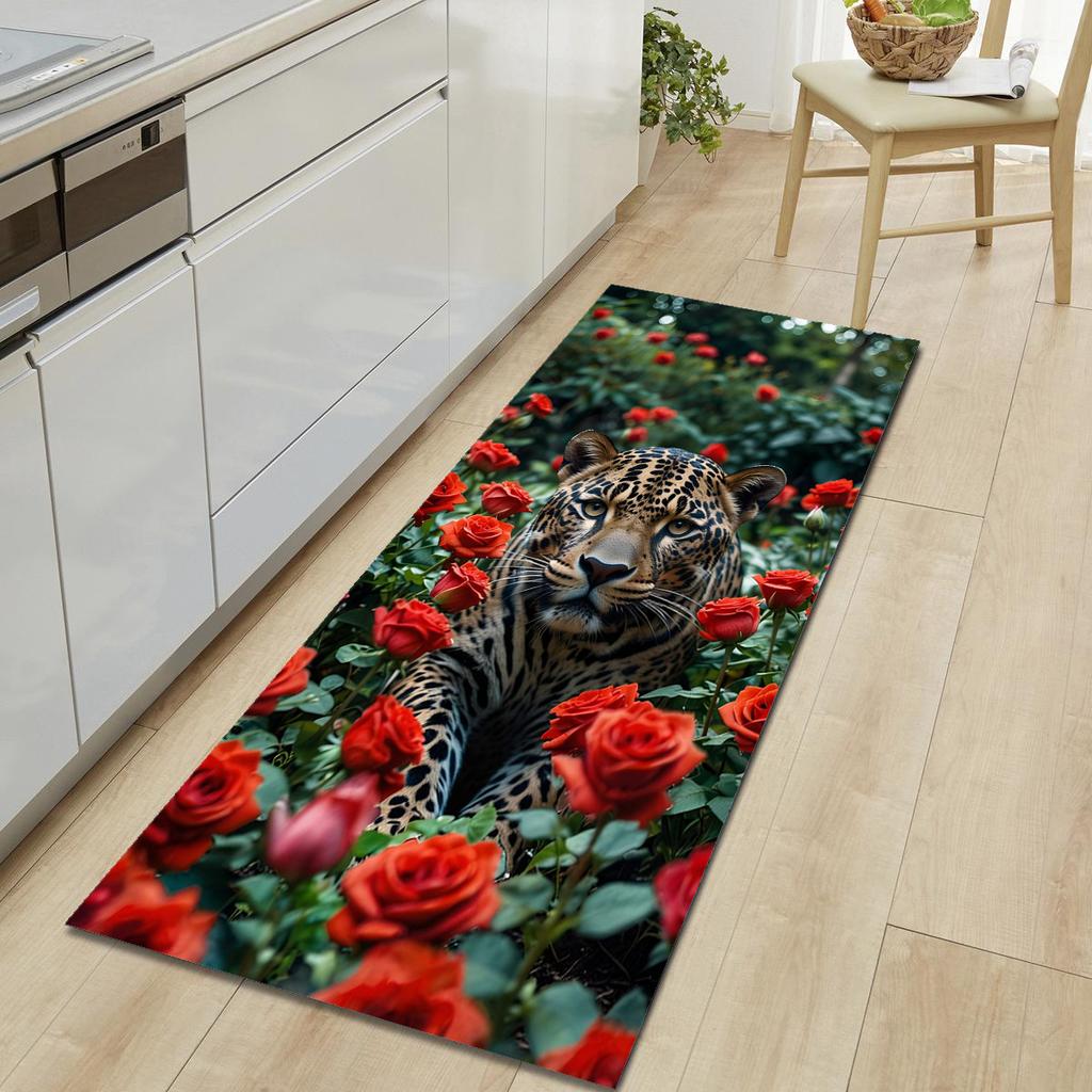 1Pcs Tiger Pattern Floor Mat Modern Kitchen Polyester Rug Non-Slip Colorful Indoor Carpet, For Home Bathroom Bedroom Living Room Decor