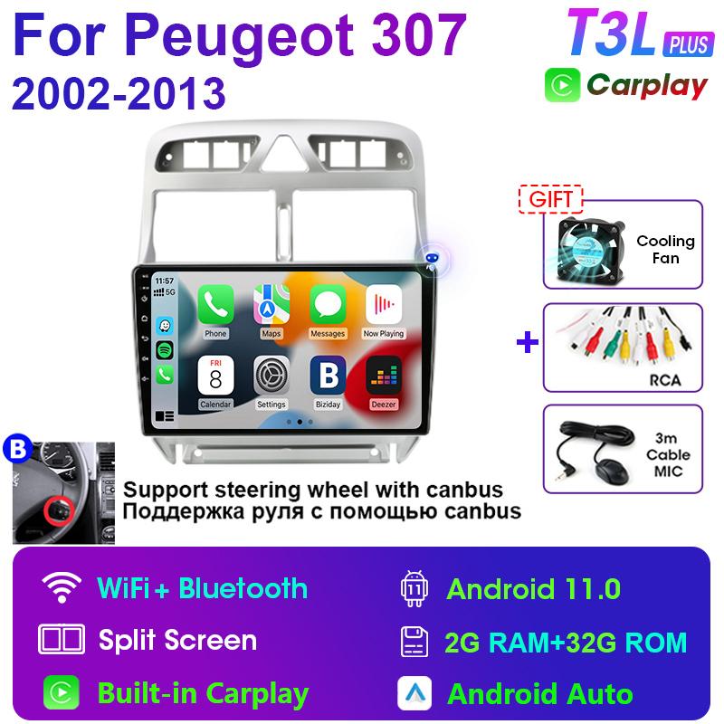 Radio Auto 2 Din Android 12 Pentru Peugeot 307 SW 2002 - 2013 Multimedia Video Player Navigatie GPS 4G Carplay Auto Stereo RDS DVD