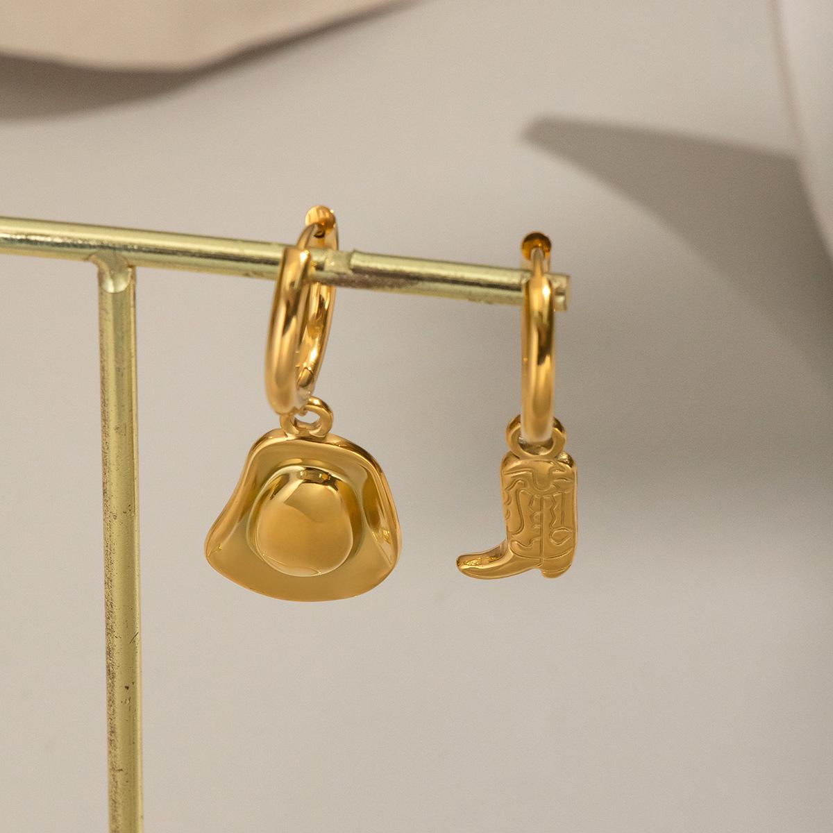YF6590 Fashion Stainless Steel 18k Gold Plated Non Tarnish Western Cowboy Boots Hat Charm Stud Earrings Hypoallergenicity