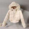 Womens Short Cotton Puffer Coat With Faux Fur Hood Winter Casual Loose Fit