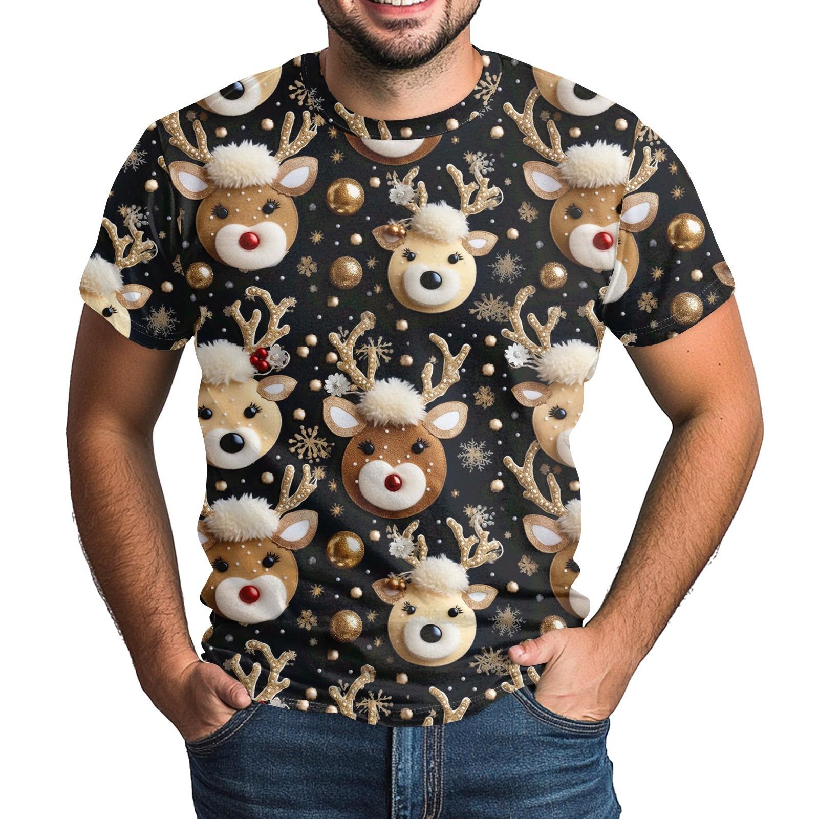 

Рождественская футболка для взрослых с круглым вырезом и коротким рукавом, забавный принт, милая рождественская футболка XXXL чёрный