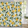Zitronen Duschvorhang, Allover Frucht Grüne Blätter Badezimmer Vorhang Polyester Stoff Wasserdicht Bad Vorhang