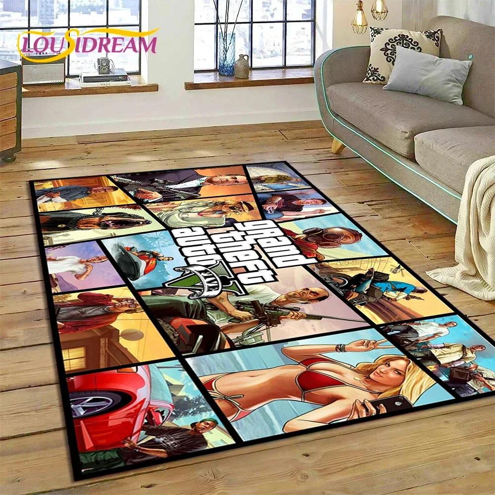 3D GTA Spiel Grand Theft Auto Gamer Teppich für Schlafzimmer Wohnzimmer Zuhause Sofa Dekoration, Kinder Spiel Große Dekor Bodenmatte
