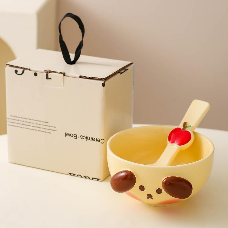 Cute Ceramic Bowl Girl Dessert Cartoon Personality Bowl Household Tableware Couple Rice Bowl Children's Breakfast Bowl Gift Box