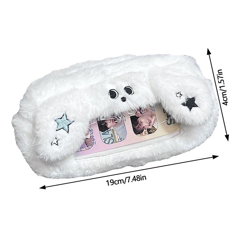 Winter Cute Fluffy White Dog Cat Pencil Case Comfortable Transparent Window Pen Bag Girls Stationery Organizer School Supplies