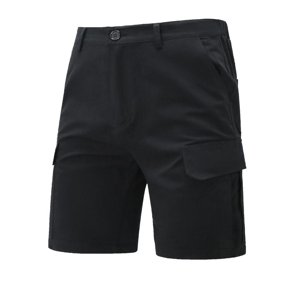 2025 Novos shorts masculinos casuais para praia ao ar livre com vários bolsos, moda cor sólida, shorts de praia para férias masculinos