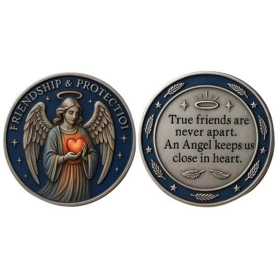 Friendship Protection Angel Souvenir Coin Metal Carving Guardian Angel Collectible Coin Round Badge Home Decoration Friends Gift