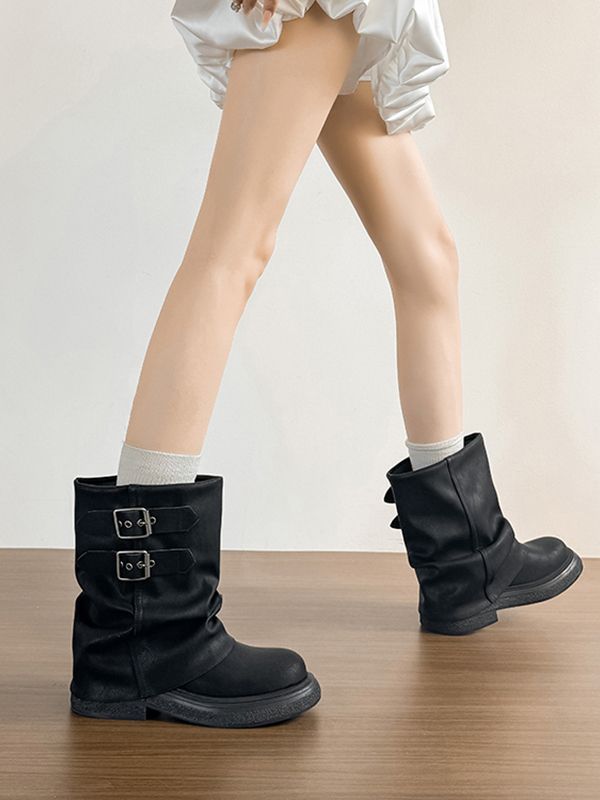Thick-soled short boots, thin trouser boots, women's boots 2025 new versatile retro locomotive boots, thin boots, knight boots