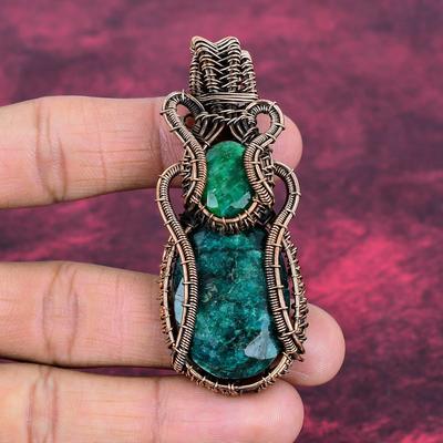 Faceted Zambian Emerald Pendant Copper Wire Wrapped Jewelry Gemstone Pendant