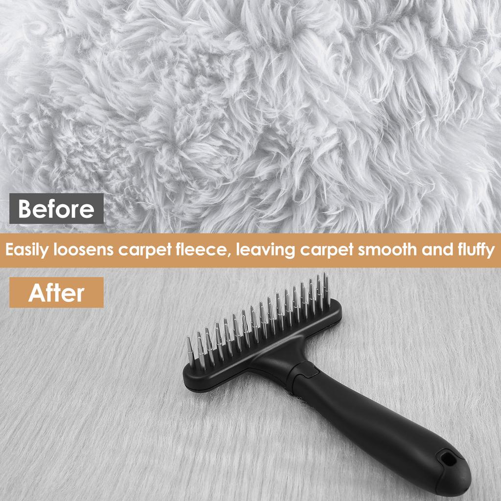 2 Peças Rastelo de Carpete com Cabo Dentes de 2 Fileiras Escova de Tapete Manual Escova de Limpeza de Pelos de Animal Ferramenta Ergonômica para Restauração de Carpete Fofo