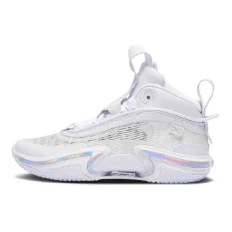 Jordan Air Jordan 36 Slip Resistant Cushioning Abrasion Resistant Mid top Children's Basketball Shoes White Silver DA9054-101