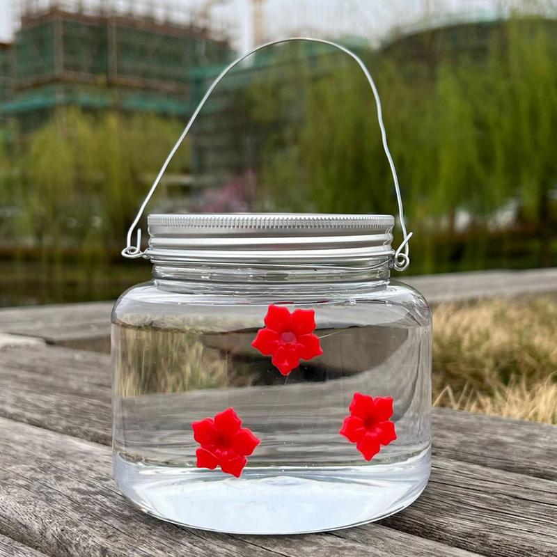 Jar Hummingbird Feeder Wild Bird Feeders Top Fill Humming Bird Feeding Station With 3 Perforated Flower Nozzles Top Fill Design