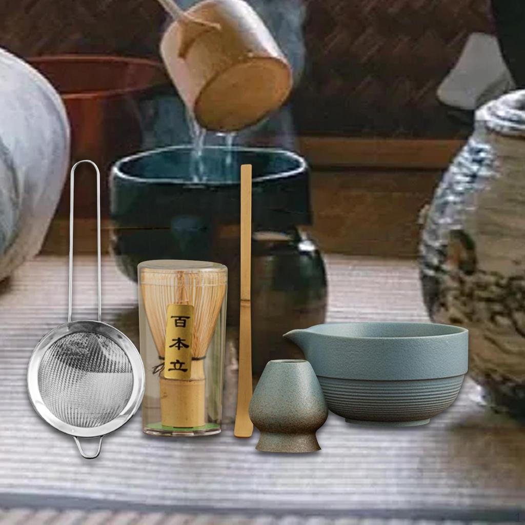 Matcha Set Keramikschale mit Ausguss für Teeliebhaber Tragbar Robust Sieb Besenhalter Zeremonie
