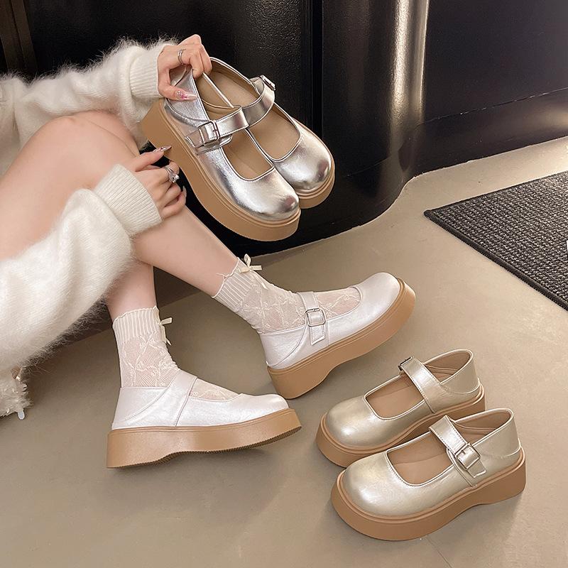 Platform Mary Jane Small Leather Shoes Women's Autumn 2025 New Japanese Jk Round Head with Skirt French Retro Single Shoes