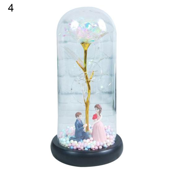 Rose Lamp Romantic Glass Dome Simulated Plastic Colorful LED Artificial Flower Decor for Valentine's Day