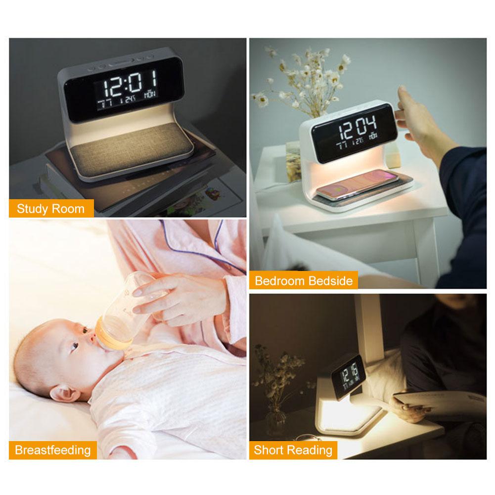 3 In 1 Bedside Lamp Dimmable Wireless Charger Nightstand Lamps Large Screen Digital Alarm Clock for Bedroom Dormitory