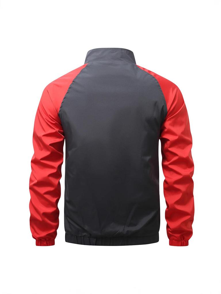 European and American Men's Stand-up Collar Jacket: Autumn/Winter Color Block Casual Coat