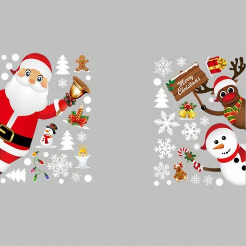 

1piece Christmas sticker, Santa Claus snowman, glass sticker, window display decoration, snowflake, deer sticker, window sticker
