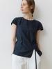 Aeskoneo Waist String Cap Sleeve Blouse Navy At6Blb008Nv