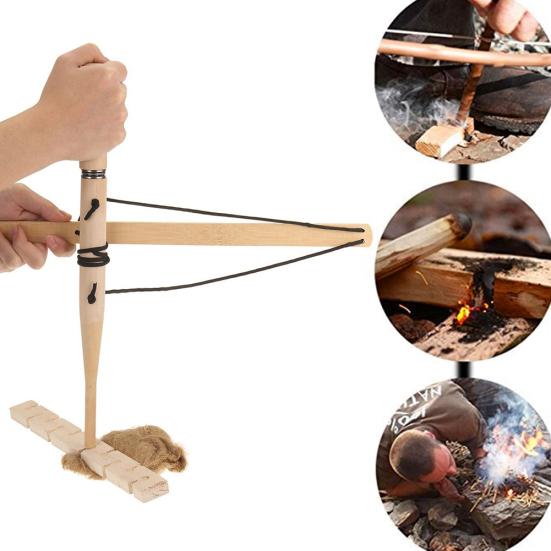 Drill Wood Make Fire Bow Kit Survival Camping Outdoor Emergency Friction Starter