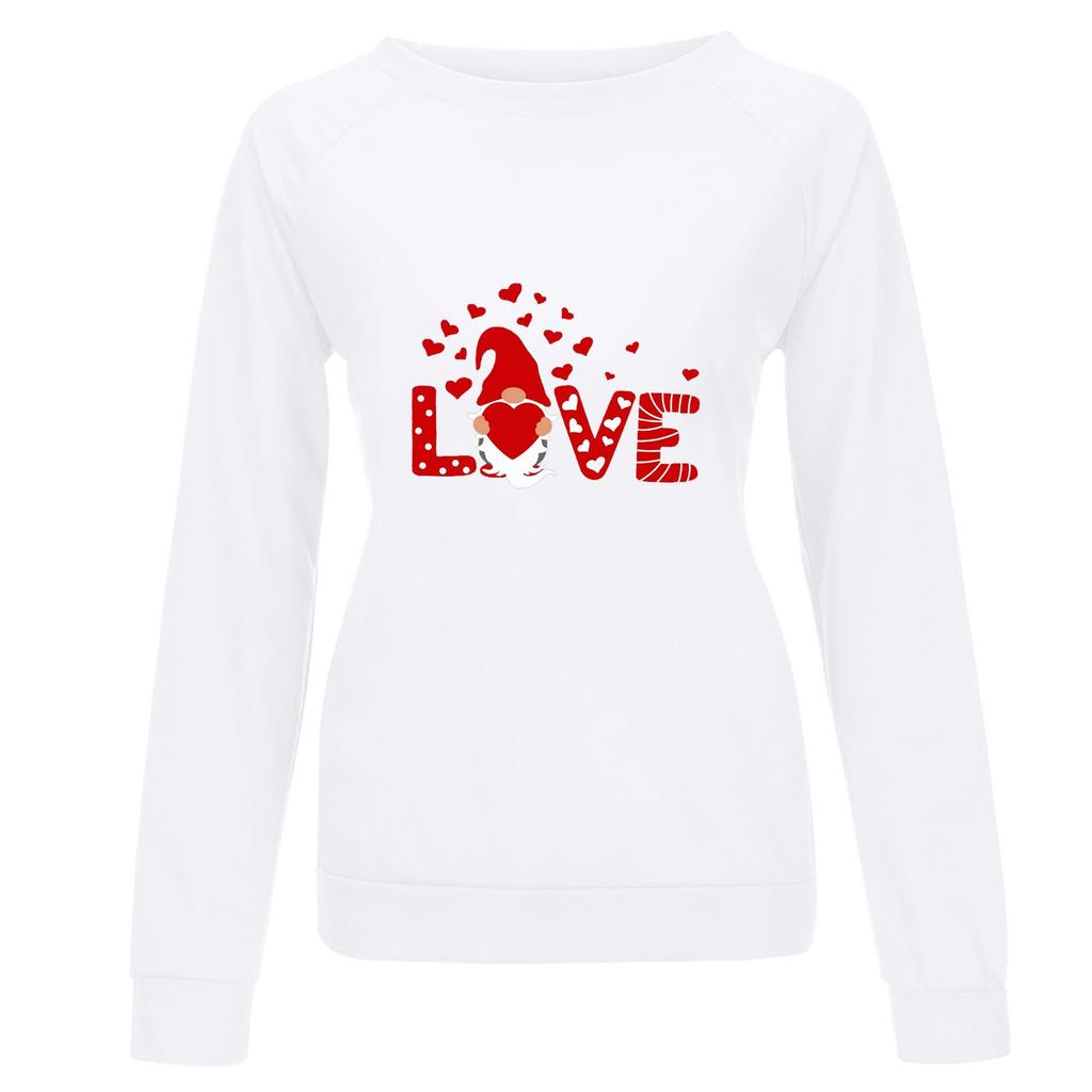 Fashion Womens Loose Valentine's Day Print Round Neck Long Sleeve Sweater Top