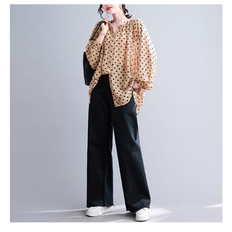 Bequemes Chiffon-Shirt mit Punkten für Damen im Frühsommer, Langarmshirt, modische Damenbekleidung