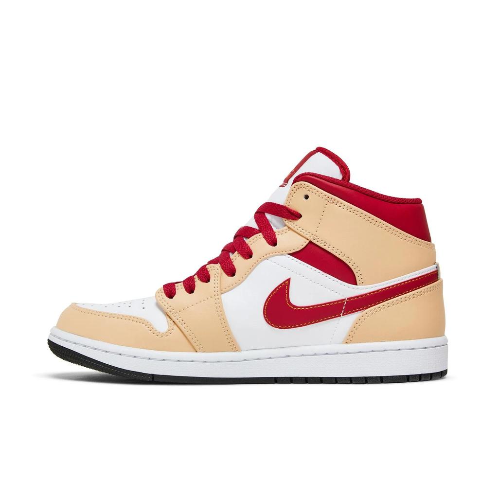Air Jordan 1 Mid 'Light Curry Cardinal Red' (Unisex) White Onyx / White / Cardinal Red / Light Curry Vintage Basketball Shoes 554724 201