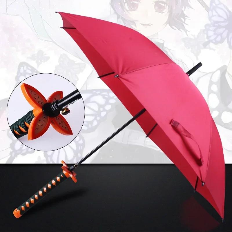 8 Bones Anime Umbrella with Long Handle Windproof Samurai Sword Japanese Ninja-like Sun Rain Straight Beach Umbrella for Gifts