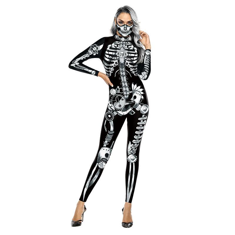 Iootiany Halloween Skeleton Skull Mechanical Gear 3d Printing Sexy Bodysuit Women Cosplay New Party Punk Steampunk Bodysuit 2025