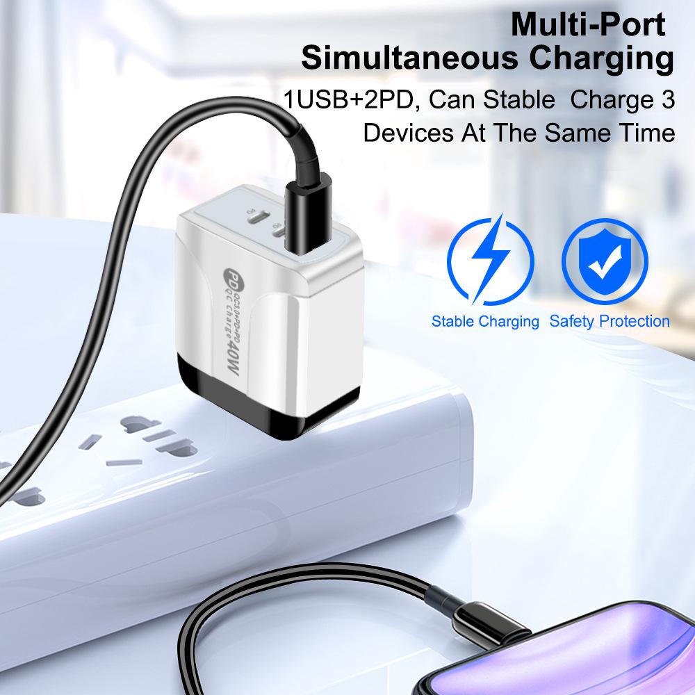 Universal Charger: Compatible with EU, US, UK, AU Standards, Original Power Adapter with 1 USB-A and 2 USB-C Ports.