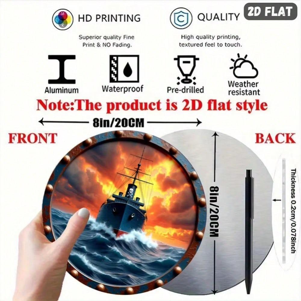 2D Metal Ocean Ship Wall Art Waterproof Coastal Decor For Home Kitchen Garden Office