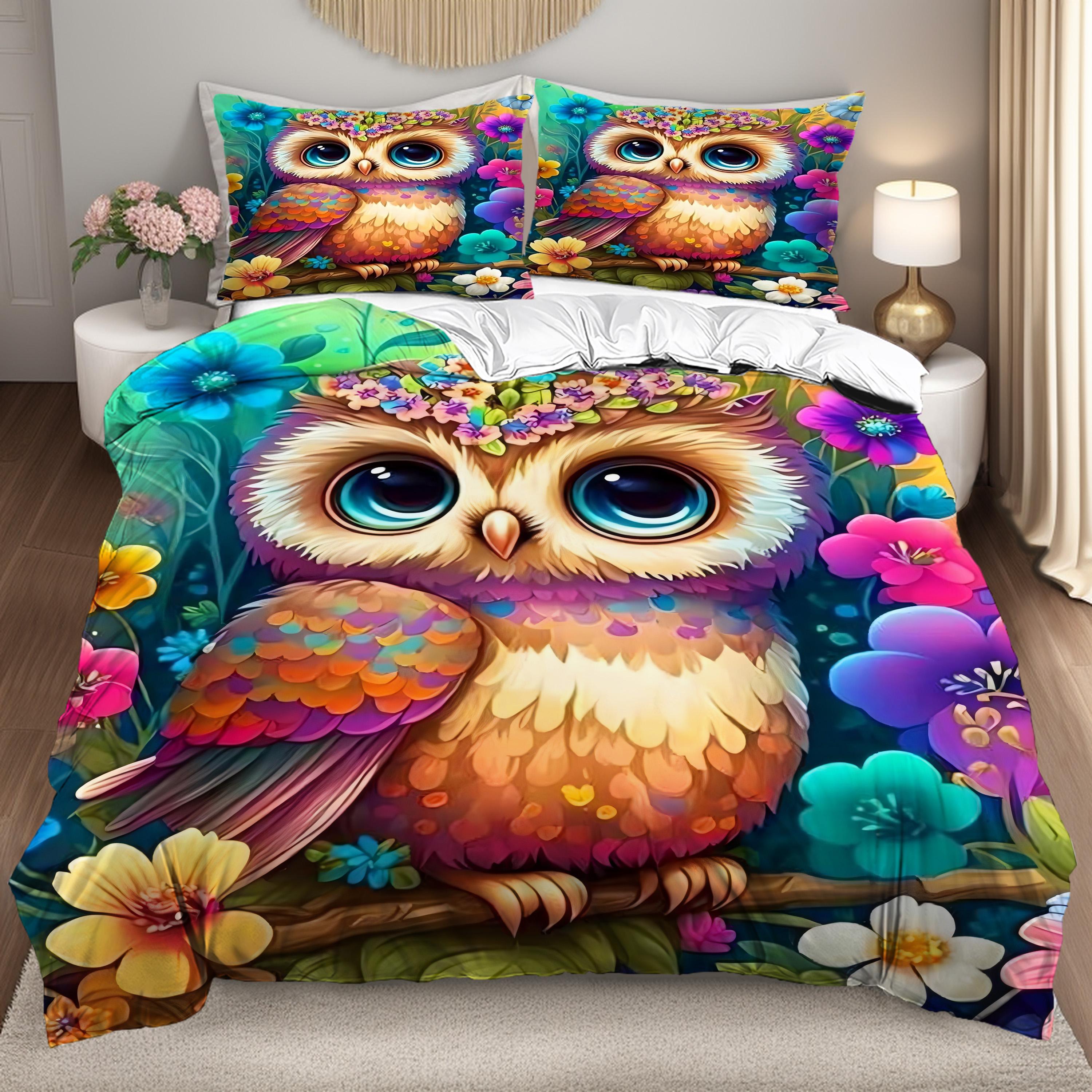 

Owl Flower 3D Cartoon Printed Bedding Set Fantastic Colorful Style Quilt Cover Soft Comfortable Polyester Duvet Cover Pillowcase 135x200cm 2pcs