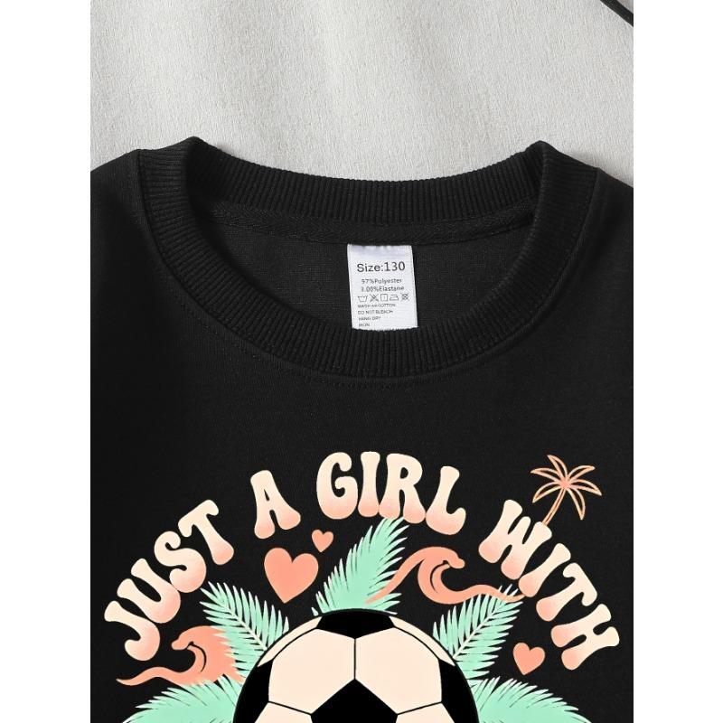 European Sizes Girls' Soft Crewneck Sweatshirt "Just a Girl with Goals" Soccer Print, Casual for Fall Winter, Ideal Holiday Present.