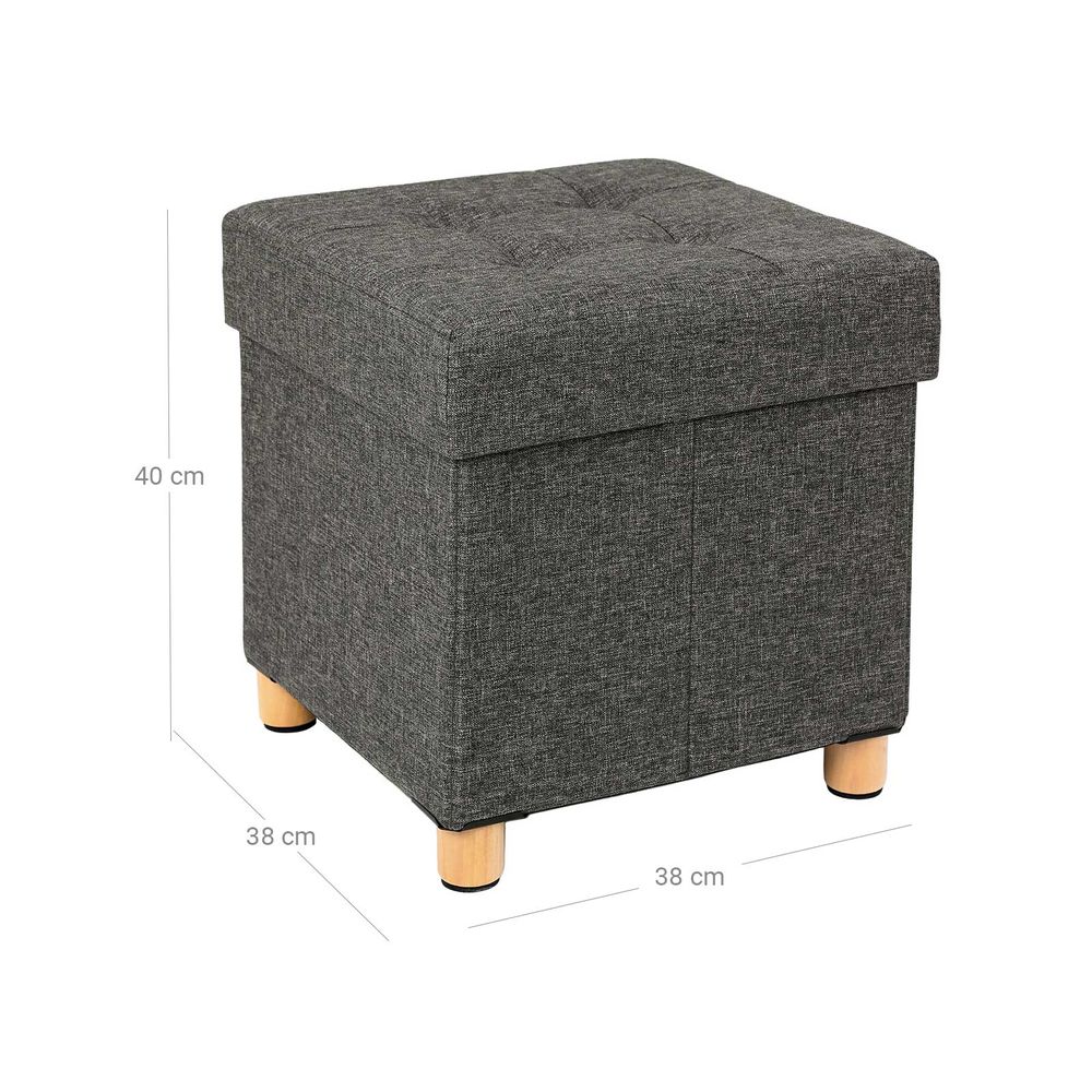 Upholstered Quilted Pouf with Storage Capacity 33L Wooden Legs