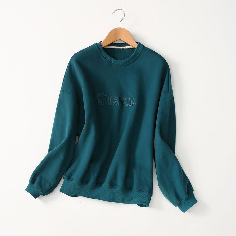Whole Transaction Goods Fashion All-Match Alphabet plus Velvet Sweatshirt Women's Autumn and Winter Thickening Pullover Cotton Fleece Shirt Tops