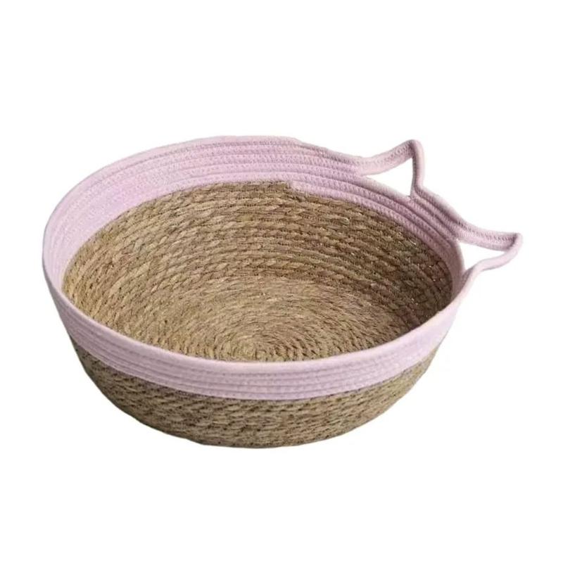 Natural Straw Cats House Resting Basket for Small Dog Cats Scratchproof Bulrush Bed Cats Furniture Pet Nest All Season